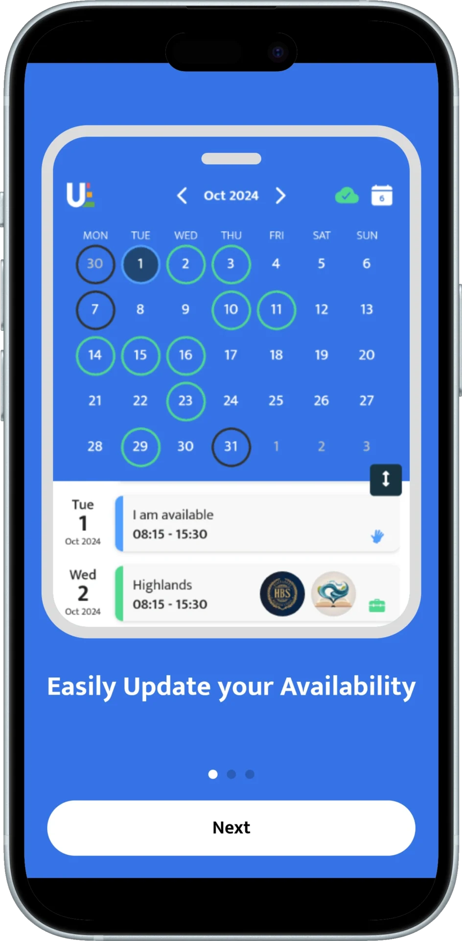 Updatedge Availability Calendar onboarding Updatedge availability sharing app onboarding calendar